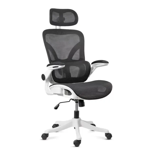 Scaun ergonomic de birou OFF 440 alb, mesh negru, suport lombar reglabil