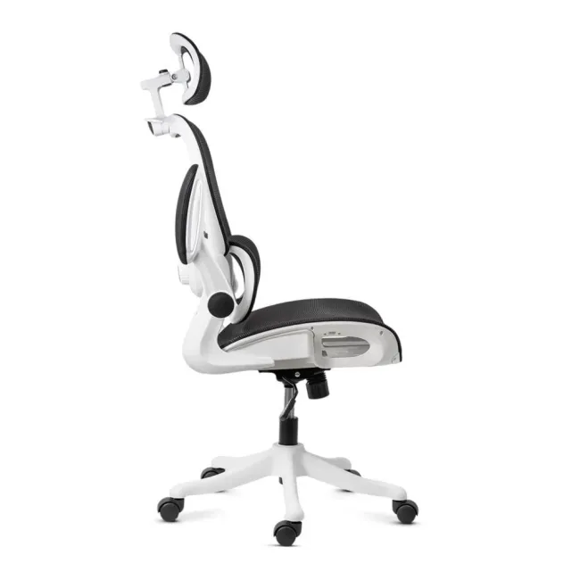 Scaun ergonomic de birou OFF 440 alb, mesh negru, suport lombar reglabil