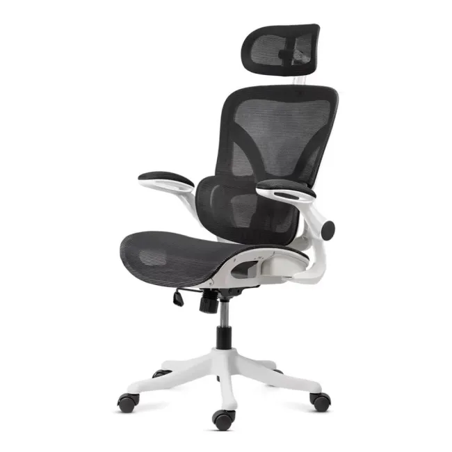 Scaun ergonomic de birou OFF 440 alb, mesh negru, suport lombar reglabil