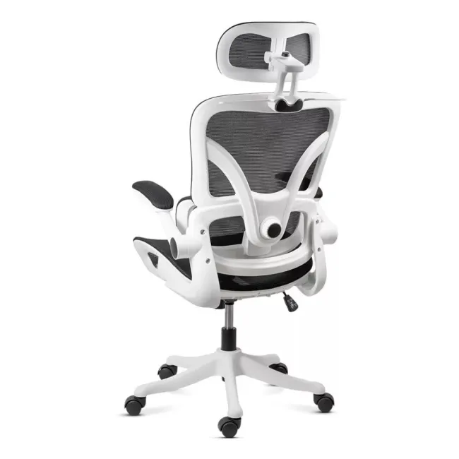 Scaun ergonomic de birou OFF 440 alb, mesh negru, suport lombar reglabil