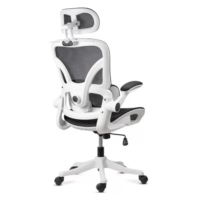 Scaun ergonomic de birou OFF 440 alb, mesh negru, suport lombar reglabil