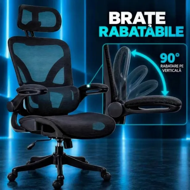 Scaun ergonomic de birou OFF 440 negru, mesh, suport lombar reglabil