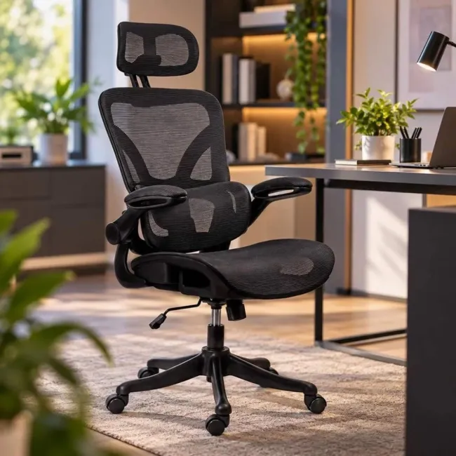 Scaun ergonomic de birou OFF 440 negru, mesh, suport lombar reglabil