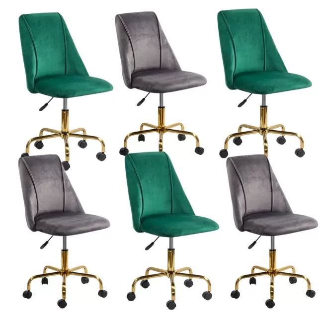 Scaune de birou elegante din catifea și bază aurie OFF 642