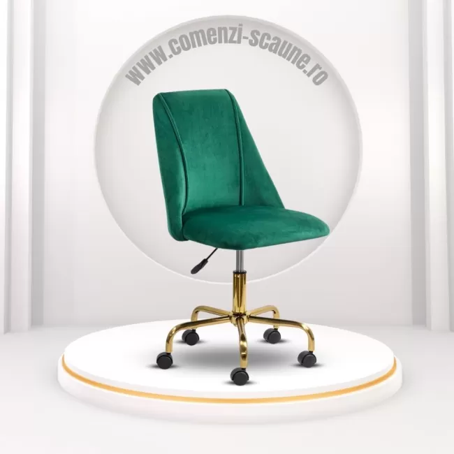 Scaune de birou elegante din catifea și bază aurie OFF 642 Verde