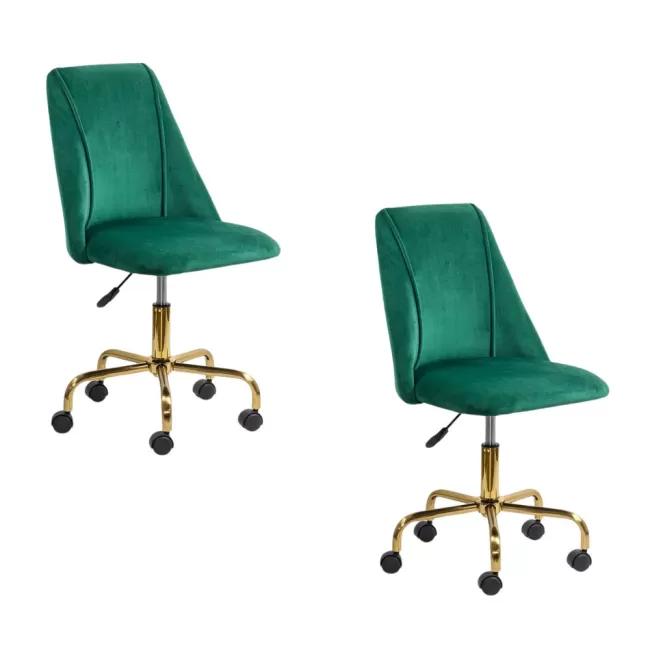 Scaune de birou elegante din catifea și bază aurie OFF 642 Verde