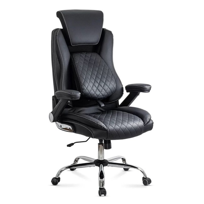 Scaun directorial negru Office 651 din piele ecologica cu suport lombar și tetieră reglabilă Scaun directorial negru Office 651 din piele ecologica cu suport lombar și tetieră reglabilă