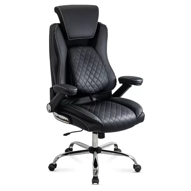 Scaun directorial negru Office 651 din piele ecologica cu suport lombar și tetieră reglabilă