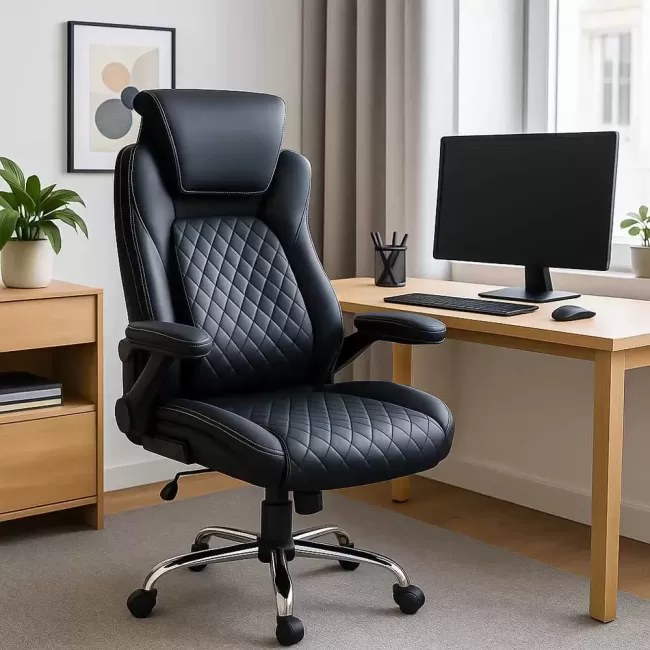 Scaun directorial negru Office 651 din piele ecologica cu suport lombar și tetieră reglabilă