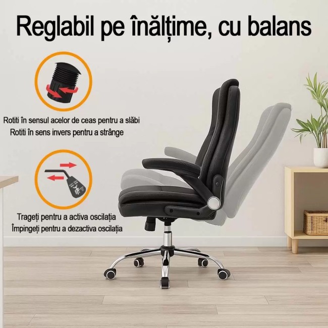 Scaun directorial negru Office 651 din piele ecologica cu suport lombar și tetieră reglabilă Scaun directorial negru Office 651 din piele ecologica cu suport lombar și tetieră reglabilă