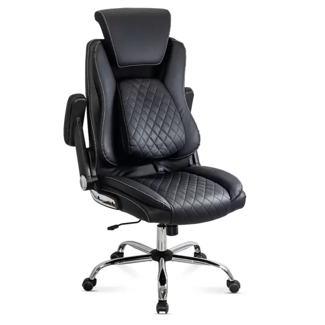 Scaun directorial negru Office 651 din piele ecologica cu suport lombar și tetieră reglabilă