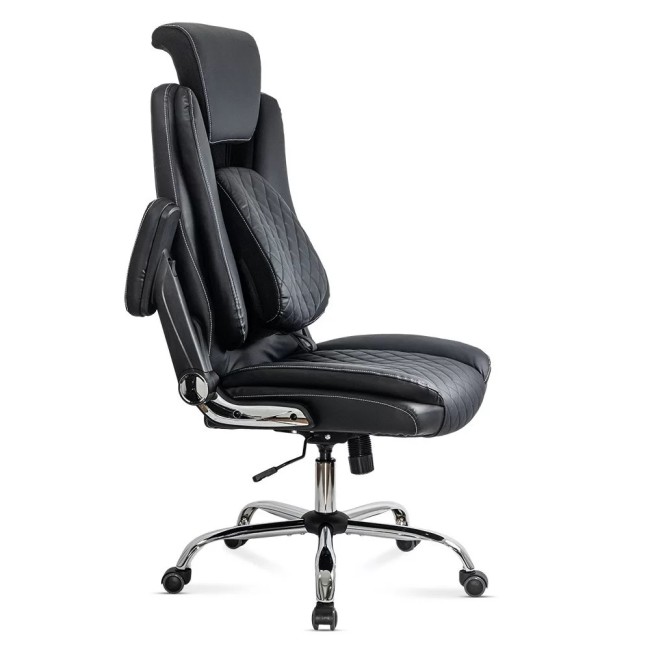 Scaun directorial negru Office 651 din piele ecologica cu suport lombar și tetieră reglabilă Scaun directorial negru Office 651 din piele ecologica cu suport lombar și tetieră reglabilă