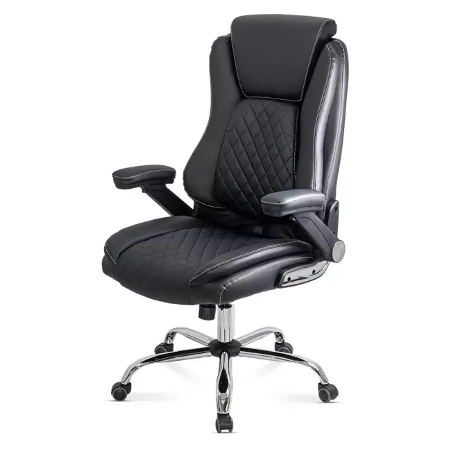 Scaun directorial negru Office 651 din piele ecologica cu suport lombar și tetieră reglabilă