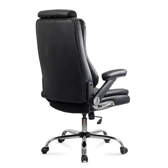 Scaun directorial negru Office 651 din piele ecologica cu suport lombar și tetieră reglabilă