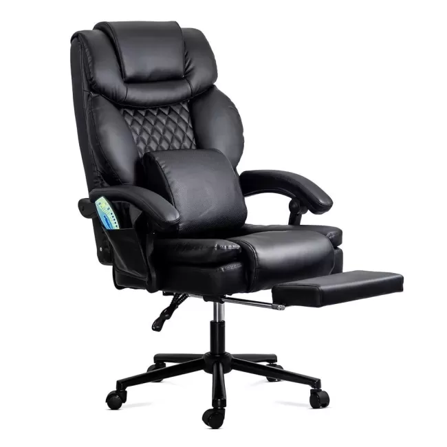Scaun din piele cu masaj și suport picioare OFF 935 negru