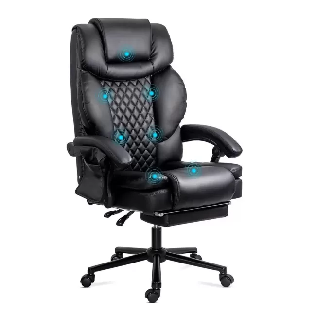 Scaun din piele cu masaj și suport picioare OFF 935 negru