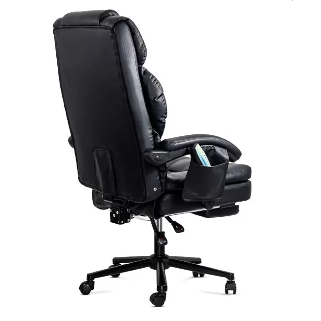 Scaun din piele cu masaj și suport picioare OFF 935 negru