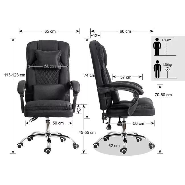 Scaun de birou negru din stofă cu masaj OFF 936