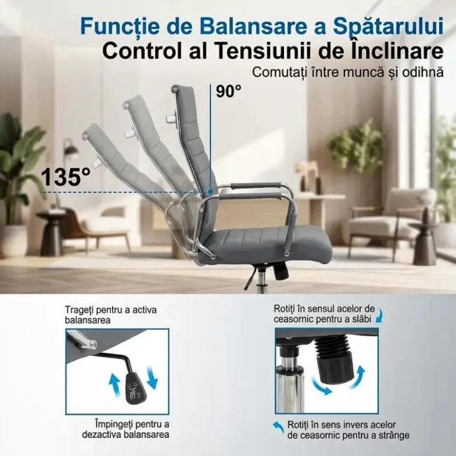 Scaun operativ pentru birou cu un design minimalist OFF937 gri