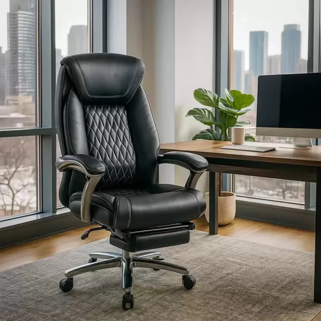 Scaun directorial negru, piele ecologică, suport lombar OFF 950