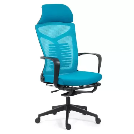 Scaun ergonomic cu spatar rabatabil si suport pentru picioare, albastru