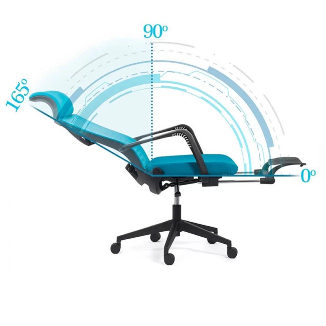 Scaun ergonomic cu spatar rabatabil si suport pentru picioare-albastru