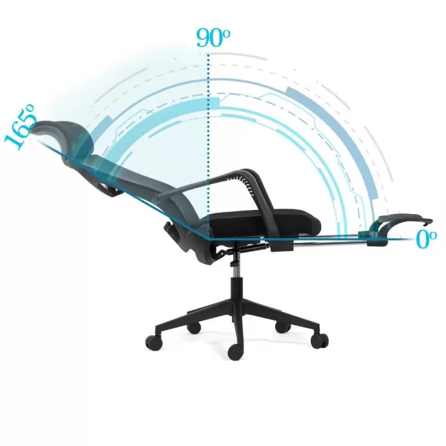 Scaun birou cu spătar rabatabil și suport pentru picioare-negru