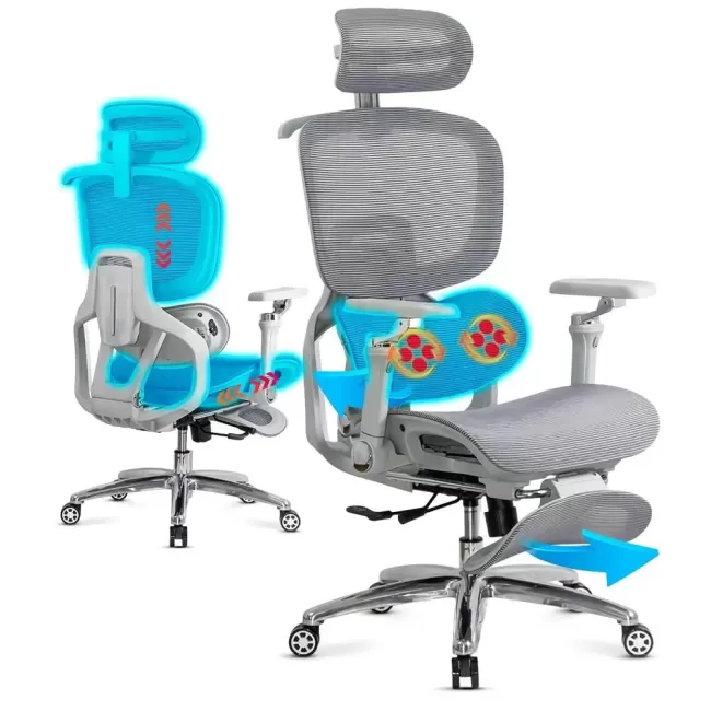 Scaun ergonomic, mesh, suport lombar cu încălzire și masaj SYYT 9521 Gri