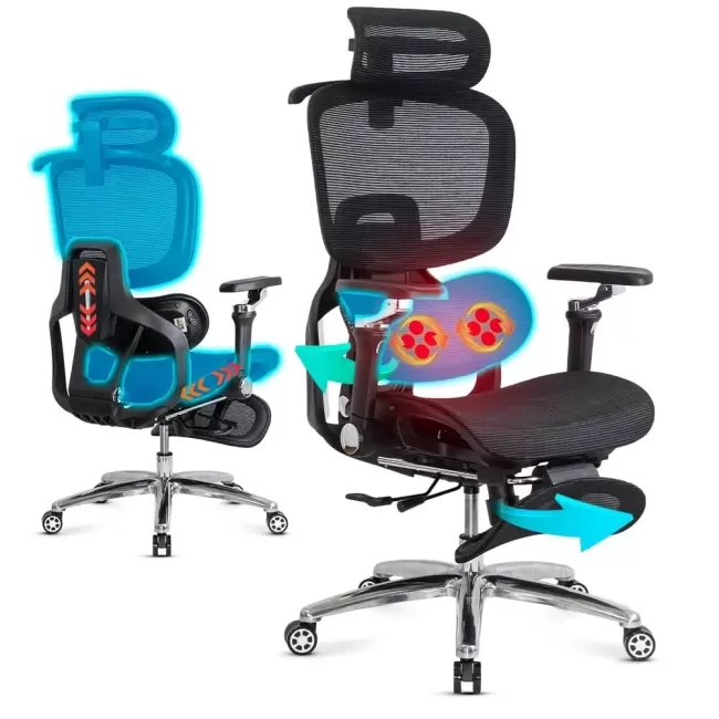 Scaun ergonomic, mesh, suport lombar cu încălzire și masaj SYYT 9521 negru