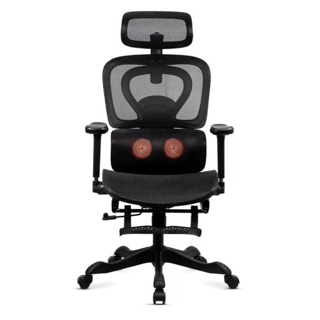 Scaun ergonomic SYYT 9522 negru, masaj lombar, încălzire și suport picioare