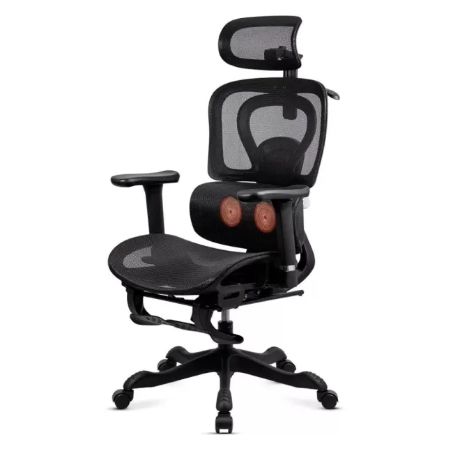 Scaun ergonomic SYYT 9522 negru, masaj lombar, încălzire și suport picioare