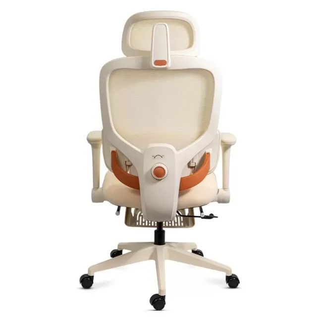 Scaun ergonomic SYYT 9523 crem, mesh, suport picioare și tetieră