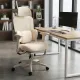 Scaun ergonomic SYYT 9523 crem, mesh, suport picioare și tetieră