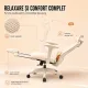Scaun ergonomic SYYT 9523 crem, mesh, suport picioare și tetieră