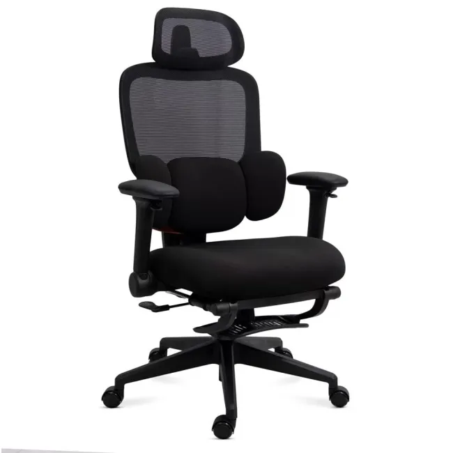 Scaun ergonomic SYYT 9523 negru, mesh, suport picioare și tetieră