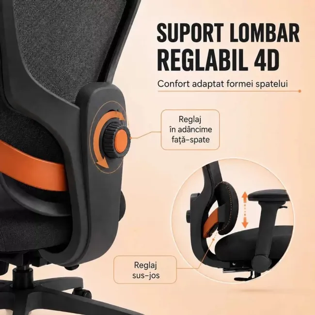 Scaun ergonomic SYYT 9523 negru, mesh, suport picioare și tetieră