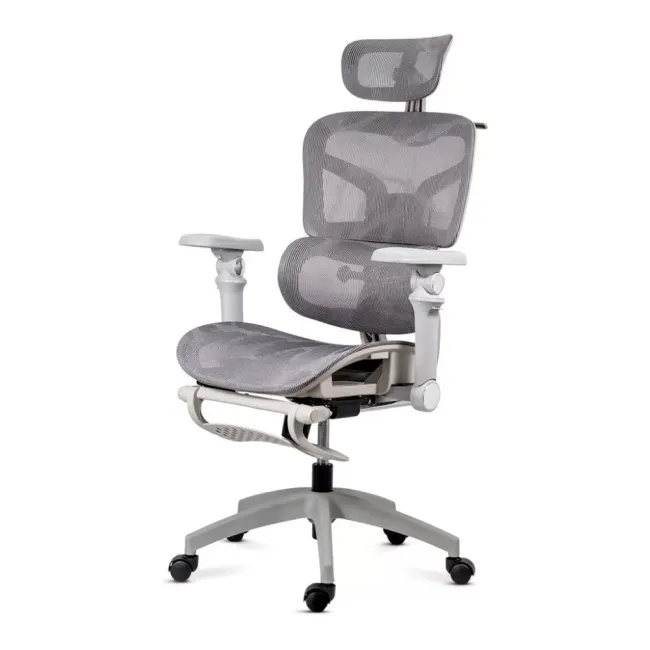 Scaun ergonomic SYYT 9524 gri, mesh, brațe 7D și suport picioare