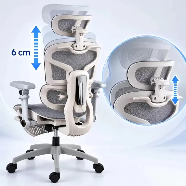 Scaun ergonomic SYYT 9524 gri, mesh, brațe 7D și suport picioare