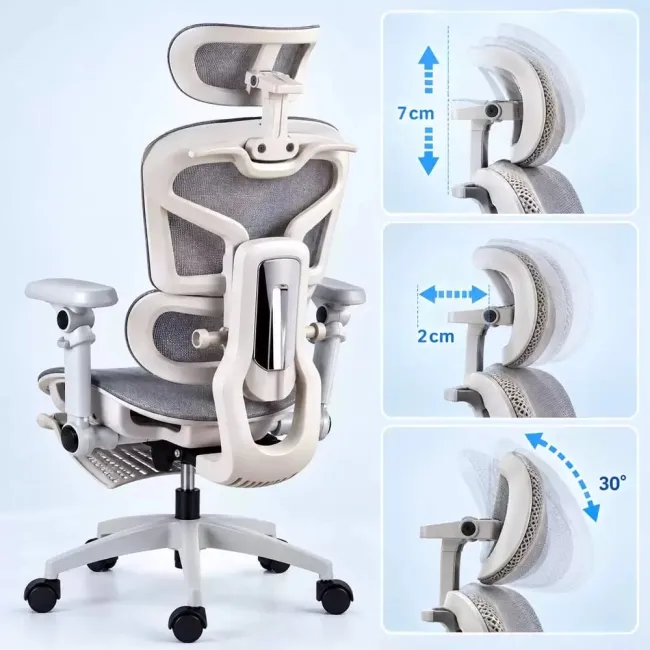Scaun ergonomic SYYT 9524 gri, mesh, brațe 7D și suport picioare