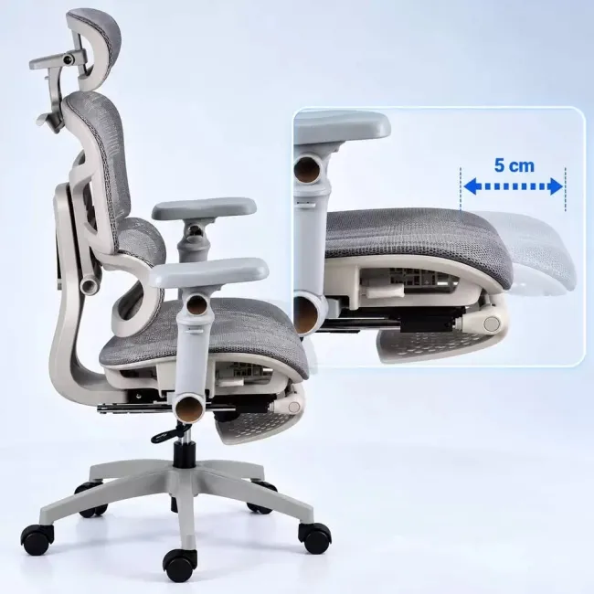 Scaun ergonomic SYYT 9524 gri, mesh, brațe 7D și suport picioare