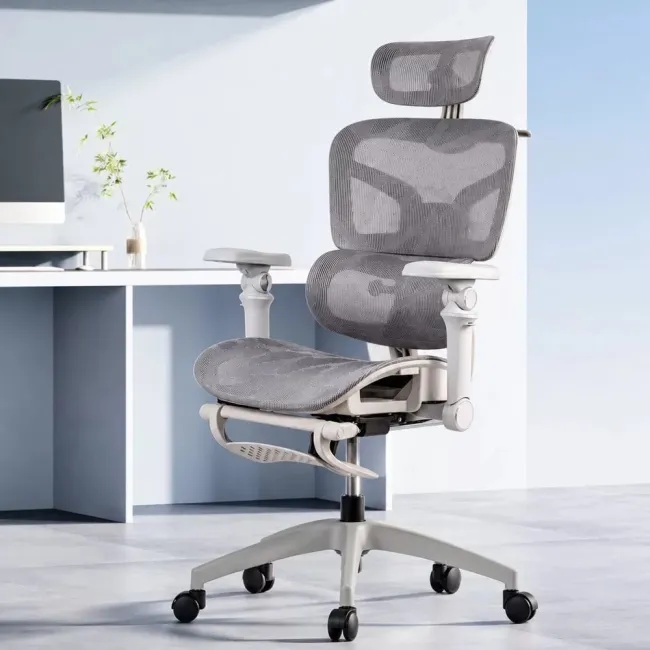 Scaun ergonomic SYYT 9524 gri, mesh, brațe 7D și suport picioare