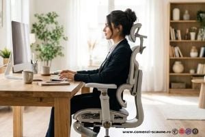 Scaun ergonomic SYYT 9524 gri – confort personalizat cu brațe 7D și suport pentru picioare
