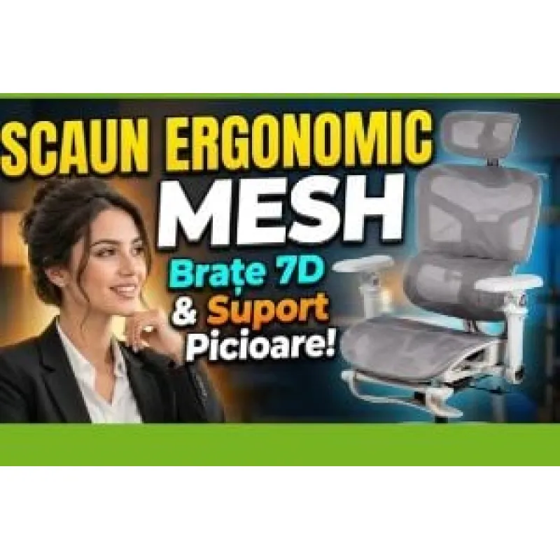 Video prezentare scaun ergonomic 9524 gri – confort personalizat cu brațe 7D și suport pentru picioare