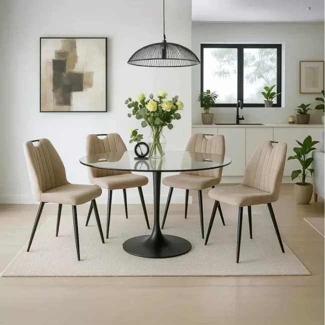 Set 6 scaune bucătărie, living din catifea bej