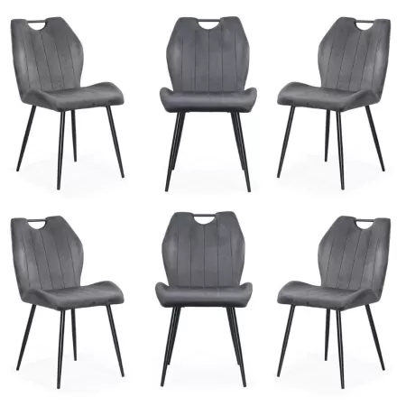Set 6 scaune bucătărie, living din catifea gri