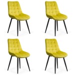 Set 4 scaun pentru bucătărie și living din catifea BUC206 Galben Set 4 scaun pentru bucătărie și living din catifea BUC206 Galben