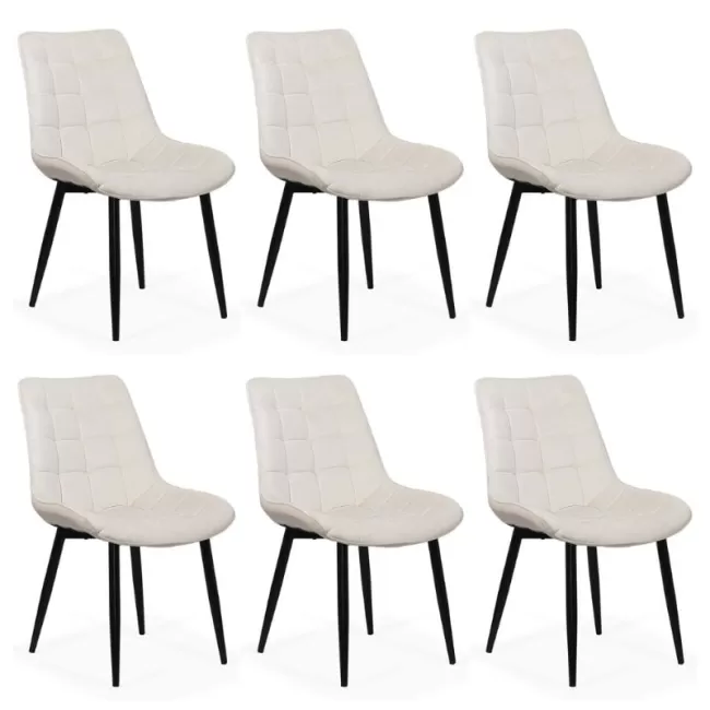 Set 6 scaune bucătărie-living din catifea și cadrul metalic pe crem