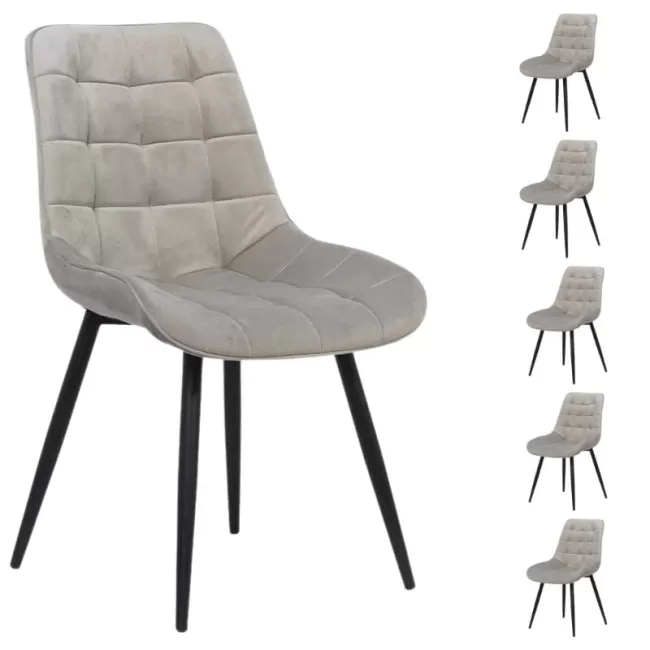Set 6 scaune bucătărie-living din catifea și cadrul metalic pe gri