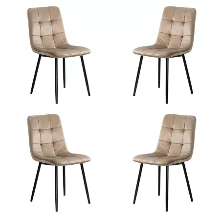 4 scaune living catifea BUC 211 Bej – design modern, picioare metalice, confort premium