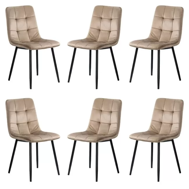 6 scaune living catifea BUC 211 Bej – cadru metalic modern